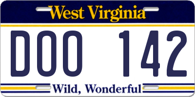 WV license plate DOO142