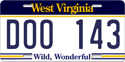 WV license plate DOO143