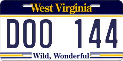 WV license plate DOO144