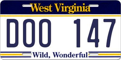 WV license plate DOO147