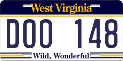 WV license plate DOO148