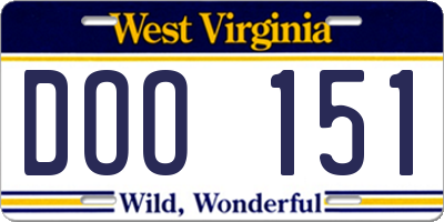 WV license plate DOO151