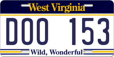 WV license plate DOO153