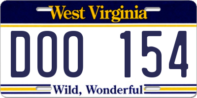 WV license plate DOO154