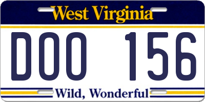 WV license plate DOO156