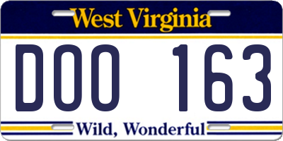 WV license plate DOO163