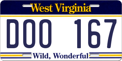 WV license plate DOO167