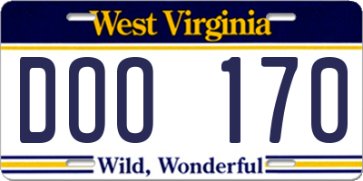 WV license plate DOO170