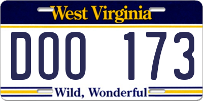 WV license plate DOO173