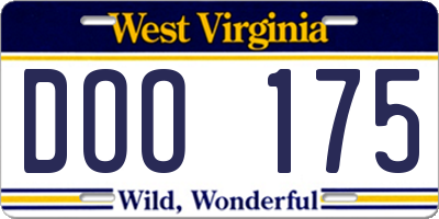 WV license plate DOO175
