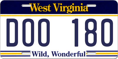WV license plate DOO180