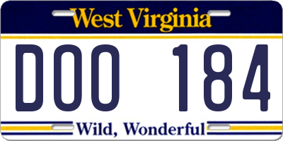 WV license plate DOO184