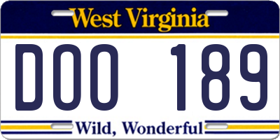WV license plate DOO189