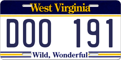 WV license plate DOO191