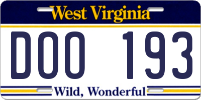 WV license plate DOO193