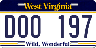 WV license plate DOO197