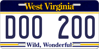 WV license plate DOO200
