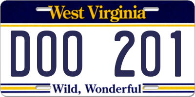 WV license plate DOO201