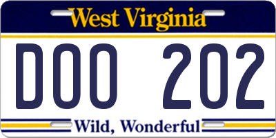 WV license plate DOO202