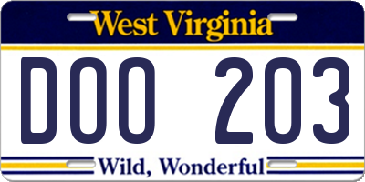 WV license plate DOO203