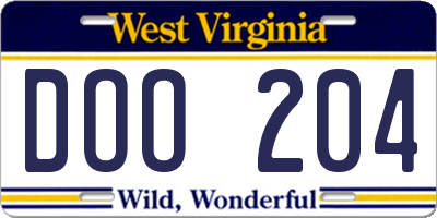 WV license plate DOO204