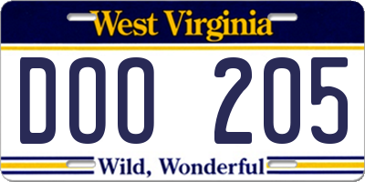 WV license plate DOO205