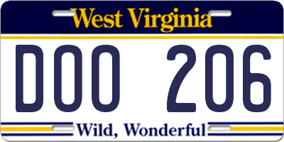WV license plate DOO206