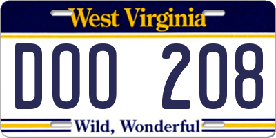 WV license plate DOO208