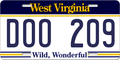 WV license plate DOO209