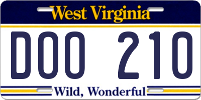 WV license plate DOO210