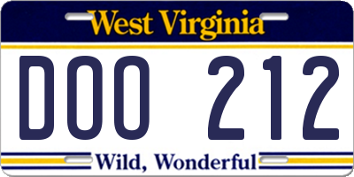 WV license plate DOO212