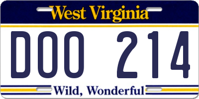 WV license plate DOO214