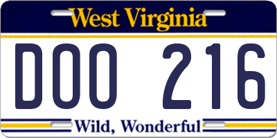 WV license plate DOO216
