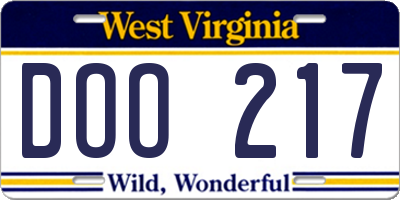 WV license plate DOO217