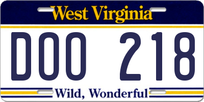 WV license plate DOO218