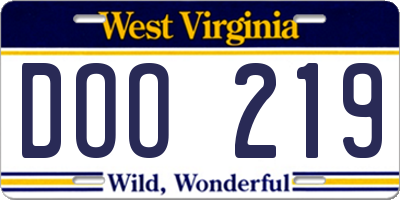 WV license plate DOO219