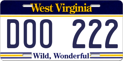 WV license plate DOO222