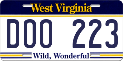 WV license plate DOO223