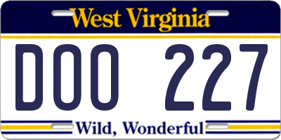 WV license plate DOO227