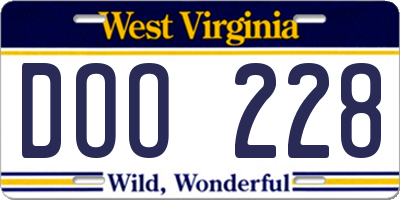 WV license plate DOO228