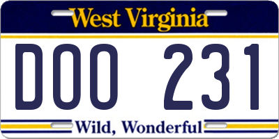 WV license plate DOO231