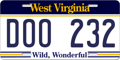 WV license plate DOO232