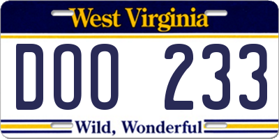 WV license plate DOO233