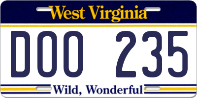 WV license plate DOO235