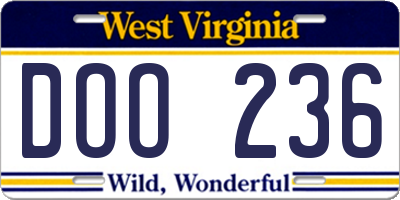WV license plate DOO236
