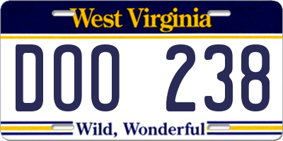 WV license plate DOO238