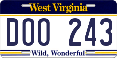 WV license plate DOO243