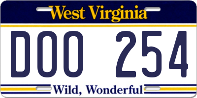 WV license plate DOO254