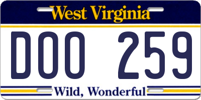 WV license plate DOO259