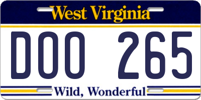 WV license plate DOO265